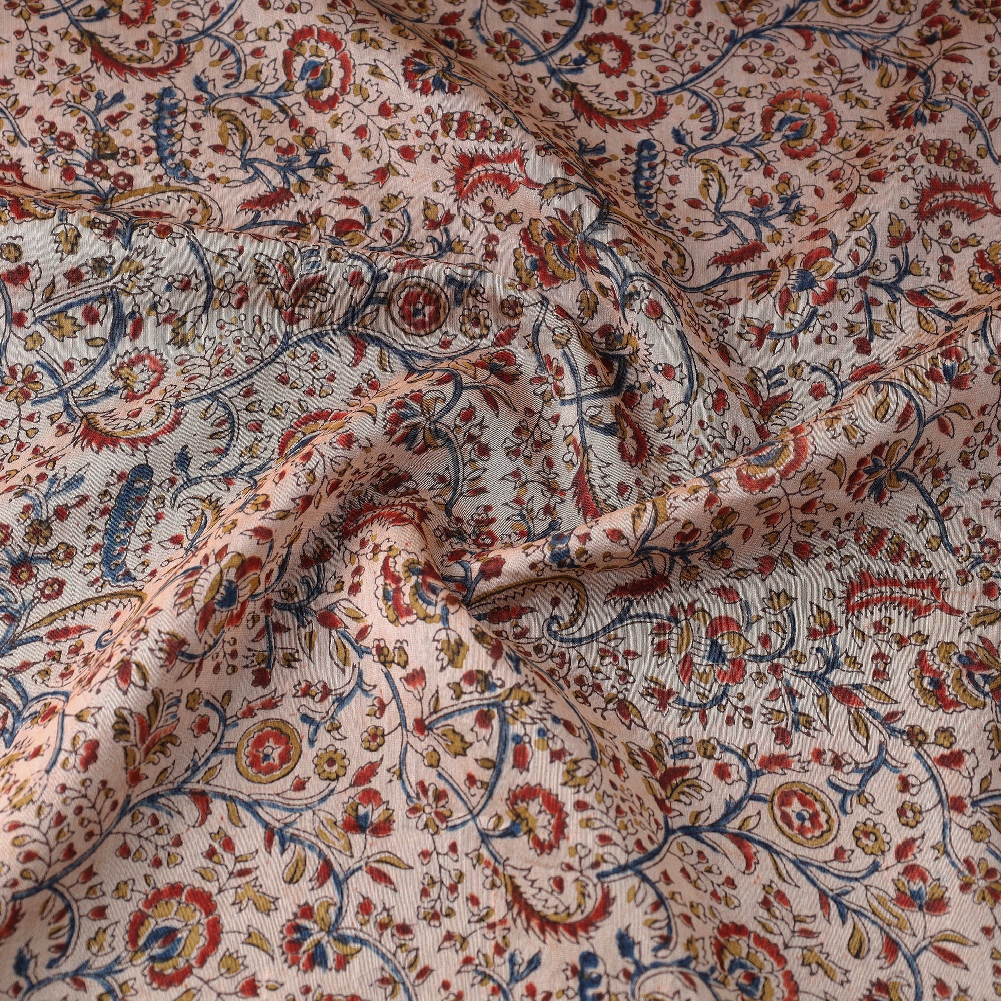 Beige - Pedana Kalamkari Block Printed Chanderi Silk Fabric