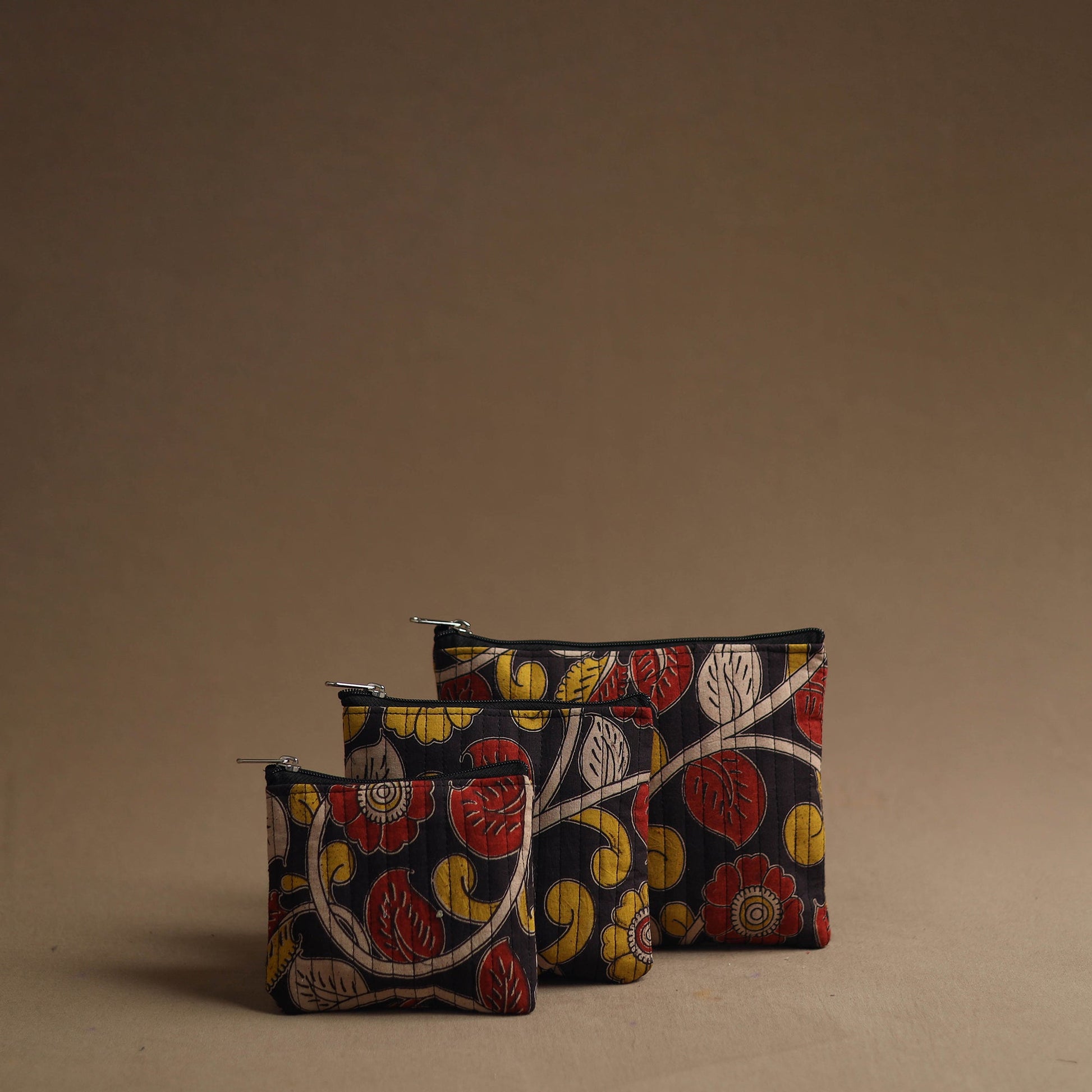 Black - Handmade Cotton Multipurpose Utility Pouches (set of 3) 35