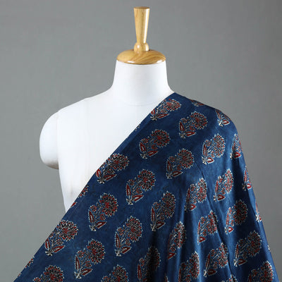 Blue - Ajrakh Block Printed Modal Silk Fabric from Kutch 25
