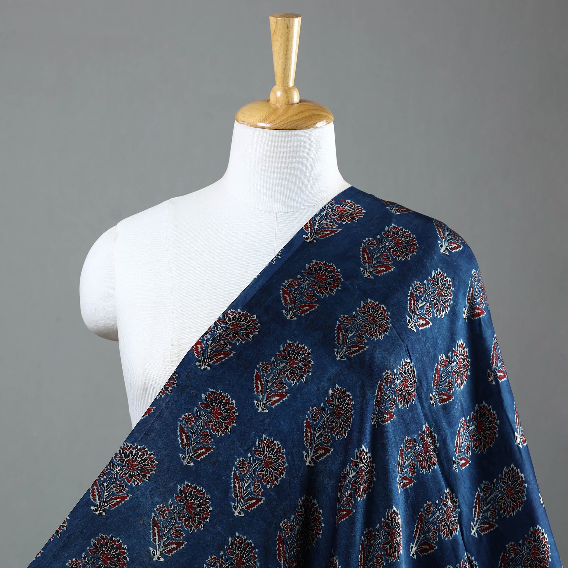 Blue - Ajrakh Block Printed Modal Silk Fabric from Kutch 25