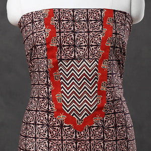 Brown - Bagh Print Cotton Kurta Material with Patchwork (3m) 19