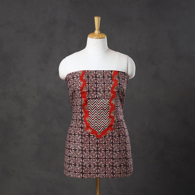 Brown - Bagh Print Cotton Kurta Material with Patchwork (3m) 19