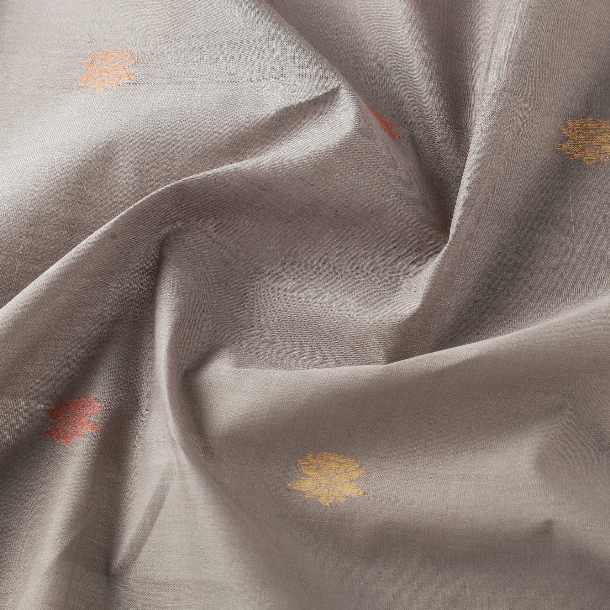 Brown - Godavari Jamdani Multicolor Lotus Thread Buti Handloom Cotton Fabric