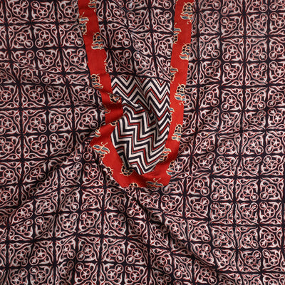 Brown - Bagh Print Cotton Kurta Material with Patchwork (3m) 19