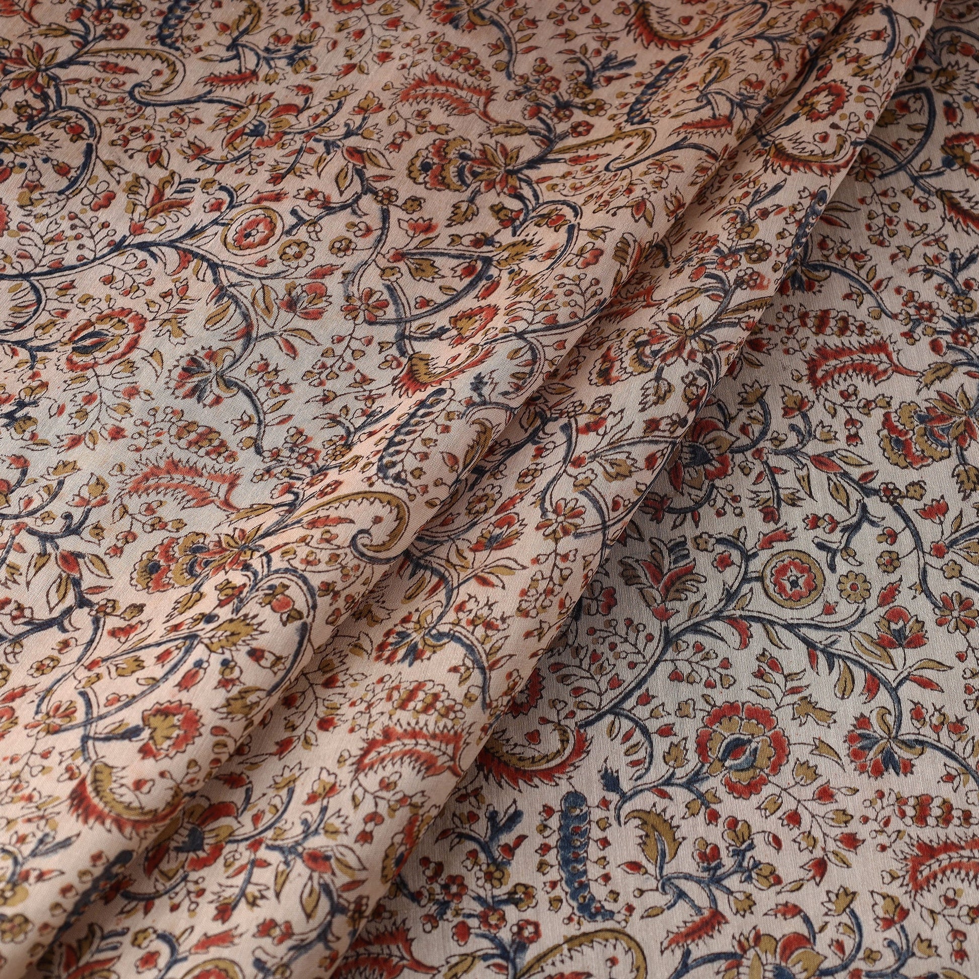 Beige - Pedana Kalamkari Block Printed Chanderi Silk Fabric