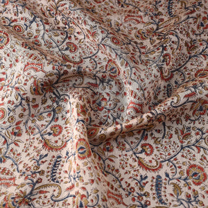 Beige - Pedana Kalamkari Block Printed Chanderi Silk Fabric