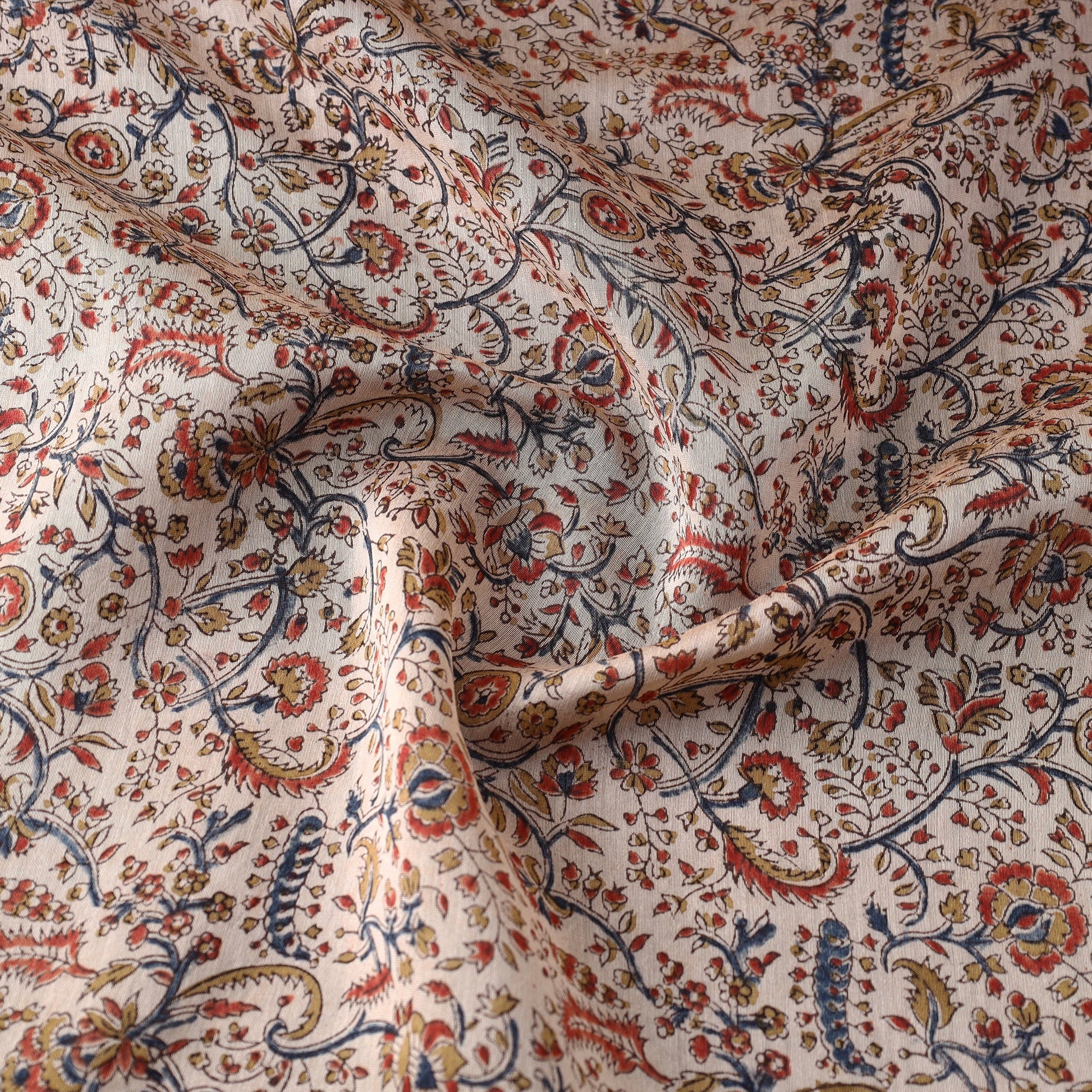 Beige - Pedana Kalamkari Block Printed Chanderi Silk Fabric