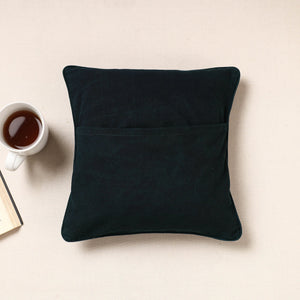 Black - Kala Raksha Pakko Hand Embroidery Cotton Cushion Cover (12 x 12 in)
