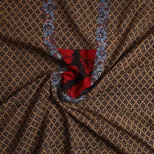 Brown - Bagh Print Cotton Kurta Material with Patchwork (3m) 20