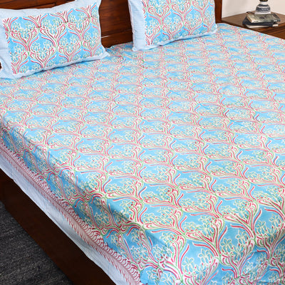 Blue - Block Print Cotton Double Sanganeri Bed Sheet 36