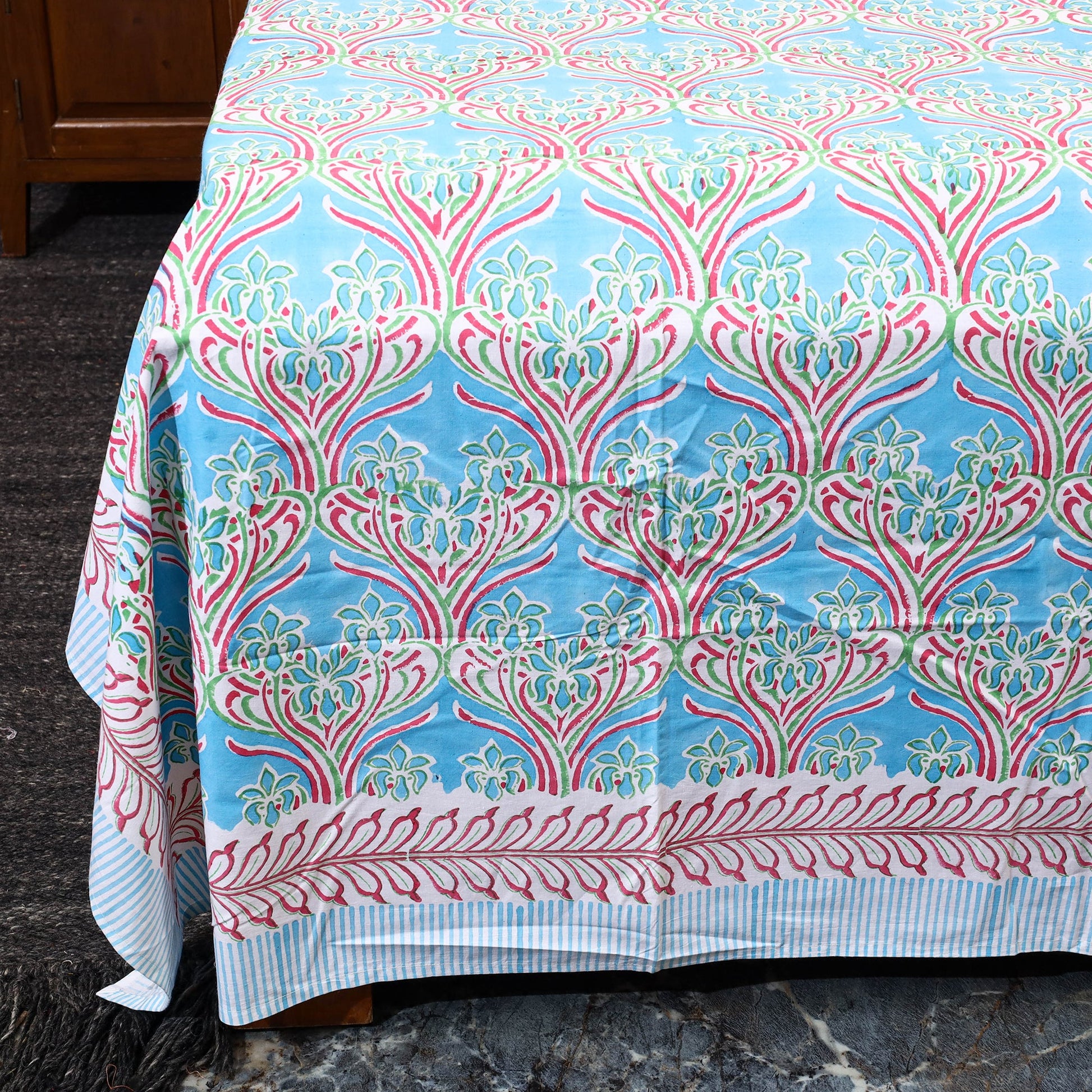 Blue - Block Print Cotton Double Sanganeri Bed Sheet 36