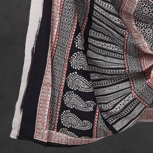 Black - 3pc Natural Dyed Cotton Bagh Print Suit Material Set 14