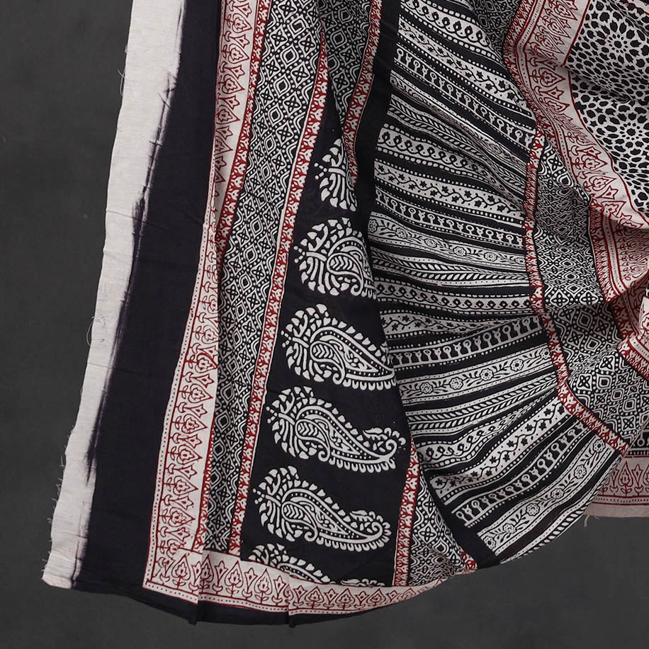 Black - 3pc Natural Dyed Cotton Bagh Print Suit Material Set 14