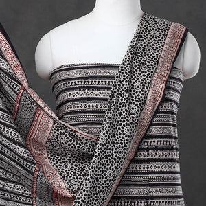 Black - 3pc Natural Dyed Cotton Bagh Print Suit Material Set 14