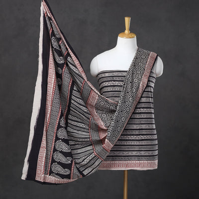 Black - 3pc Natural Dyed Cotton Bagh Print Suit Material Set 14
