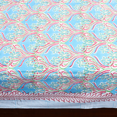 Blue - Block Print Cotton Double Sanganeri Bed Sheet 36