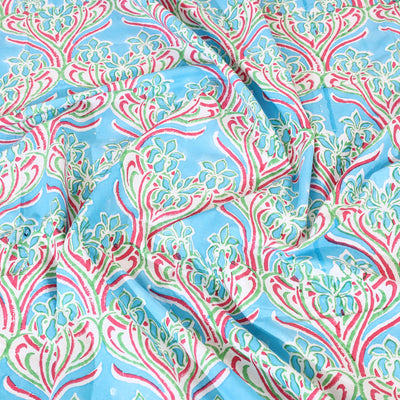 Blue - Block Print Cotton Double Sanganeri Bed Sheet 36