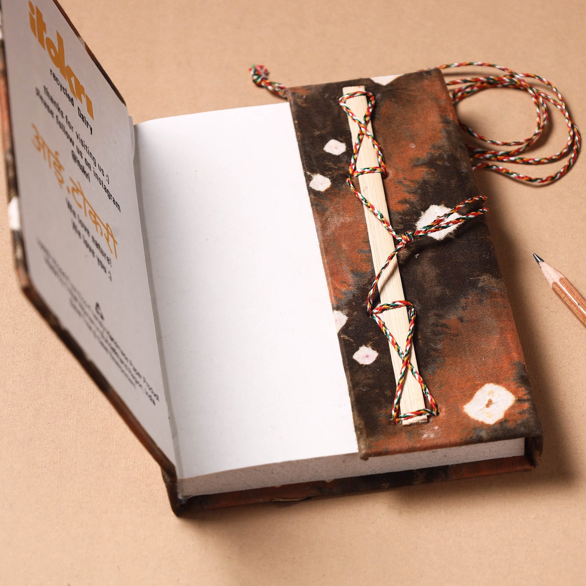 Brown - Fabric Cover Handmade Paper Notebook with Thread Lock