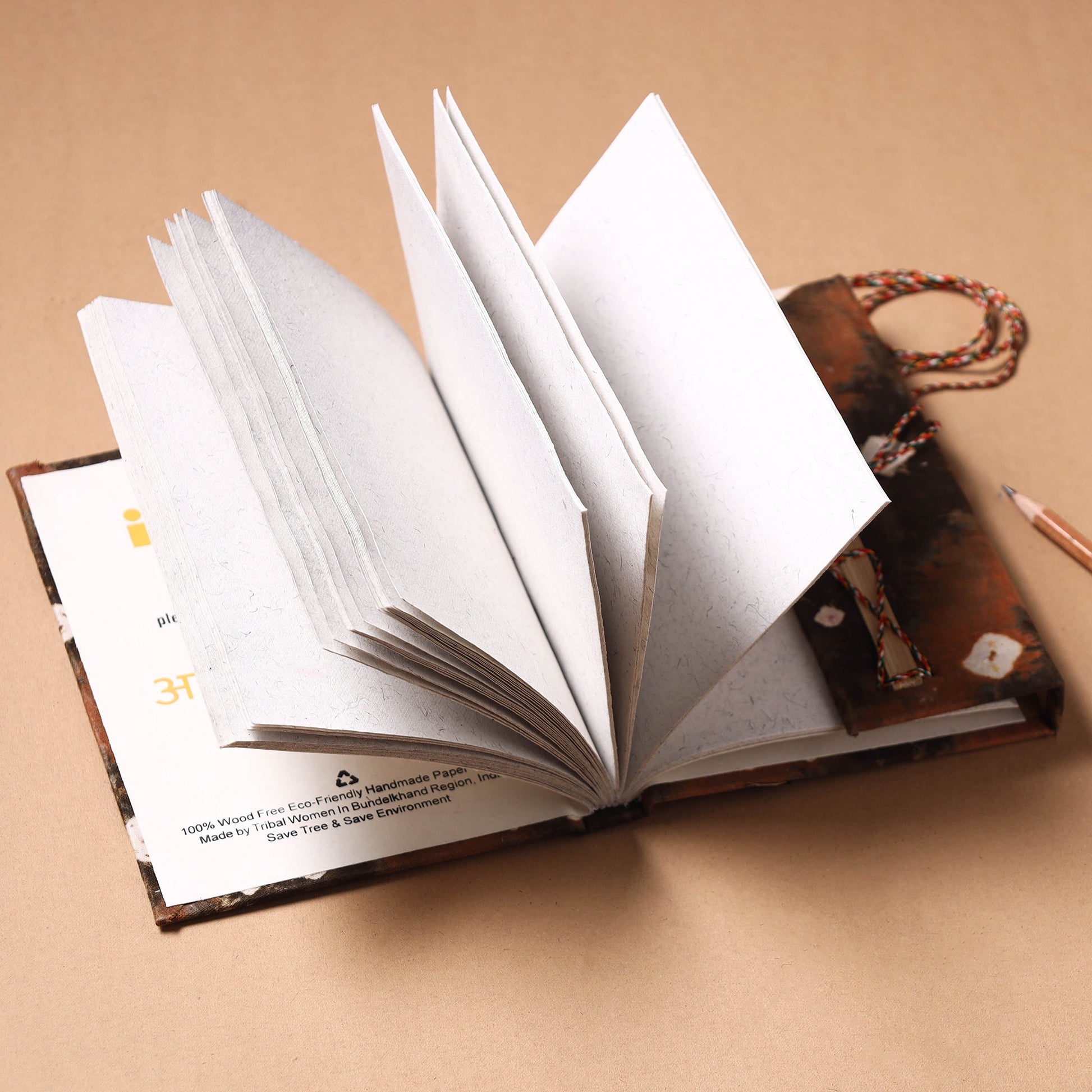 Brown - Fabric Cover Handmade Paper Notebook with Thread Lock