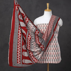 Beige - 3pc Bagh Print Cotton Dress Material Set 99