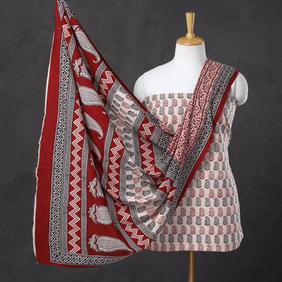 Beige - 3pc Bagh Print Cotton Dress Material Set 99