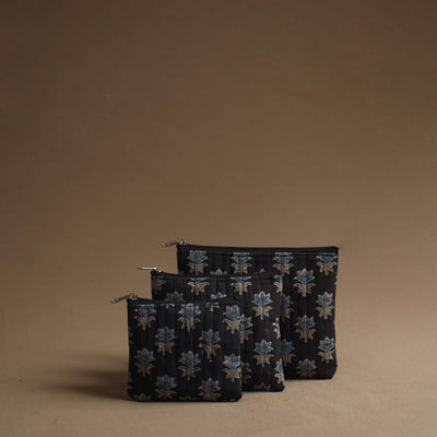 Black - Handmade Cotton Multipurpose Utility Pouches (set of 3) 39