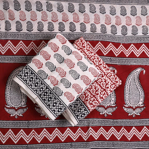 Beige - 3pc Bagh Print Cotton Dress Material Set 99