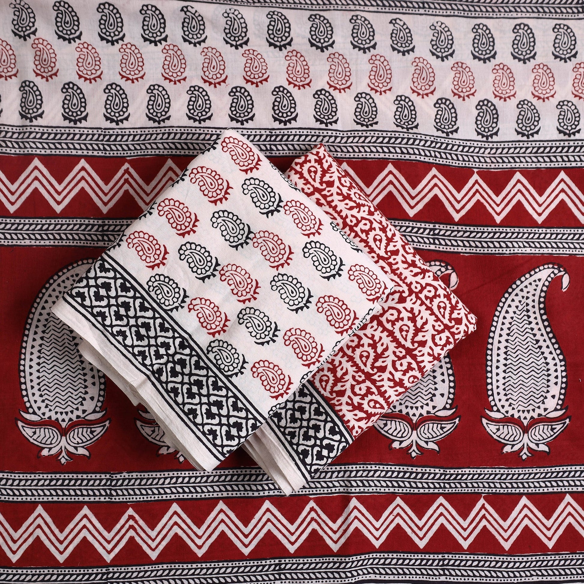 Beige - 3pc Bagh Print Cotton Dress Material Set 99