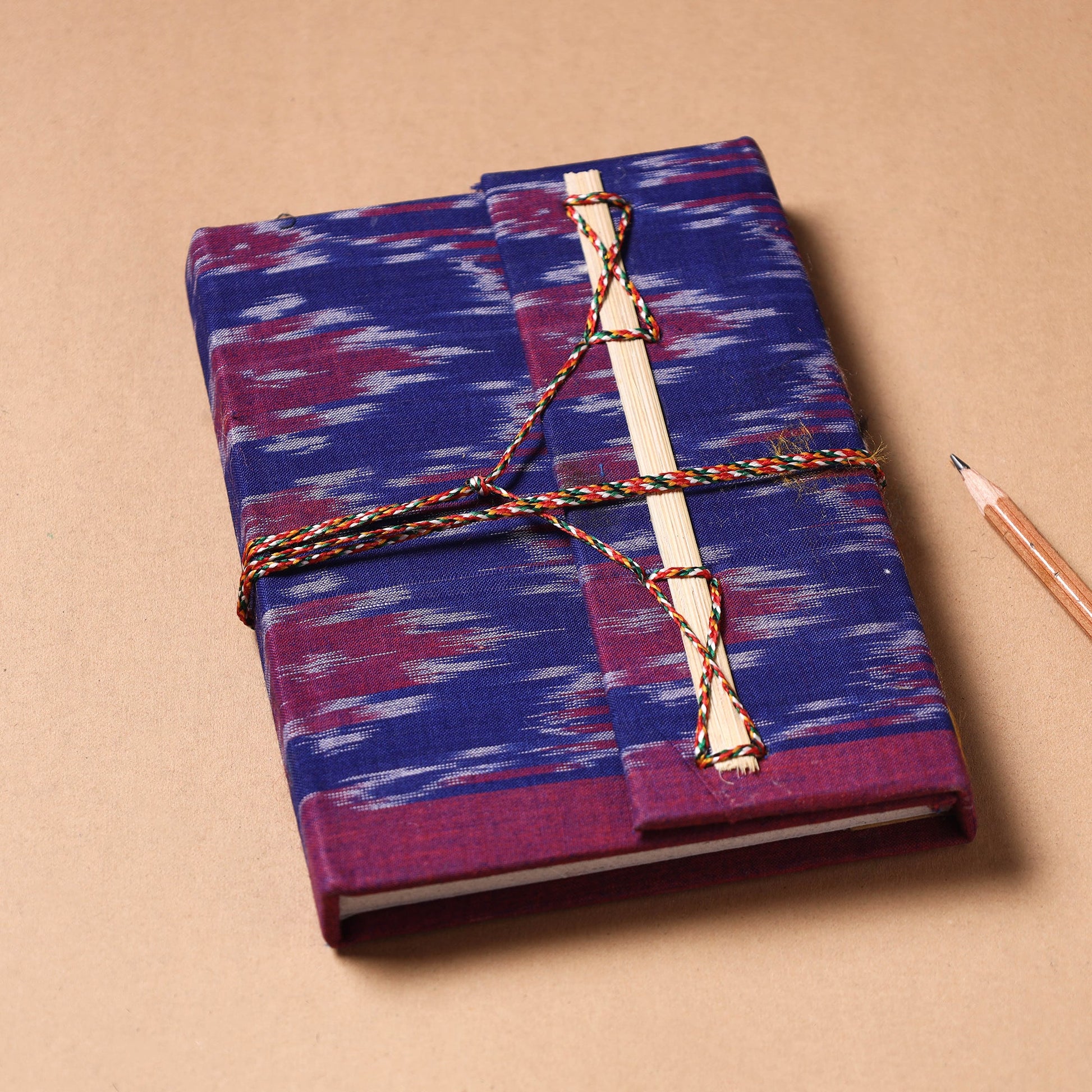 Blue - Fabric Cover Handmade Paper Notebook with Thread Lock