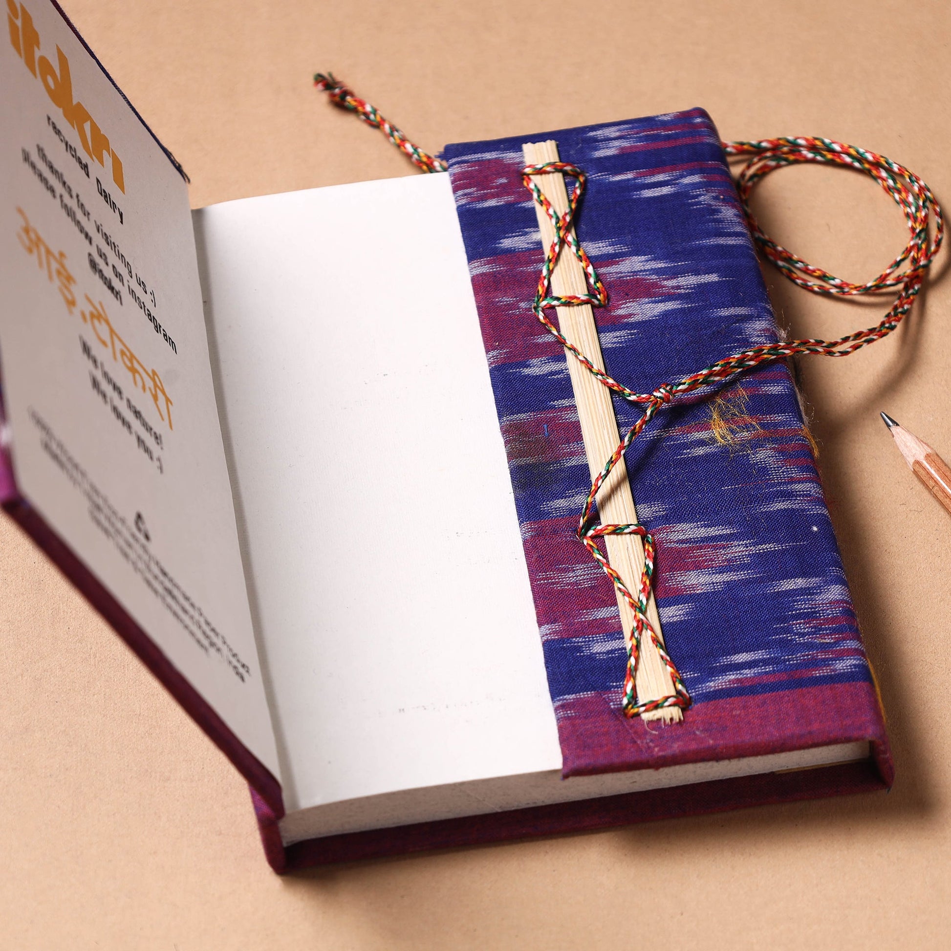 Blue - Fabric Cover Handmade Paper Notebook with Thread Lock