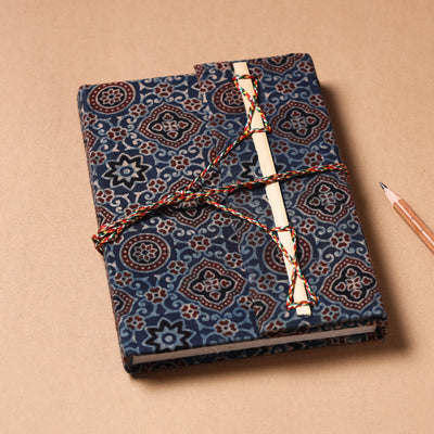 Blue - Fabric Cover Handmade Paper Notebook with Thread Lock