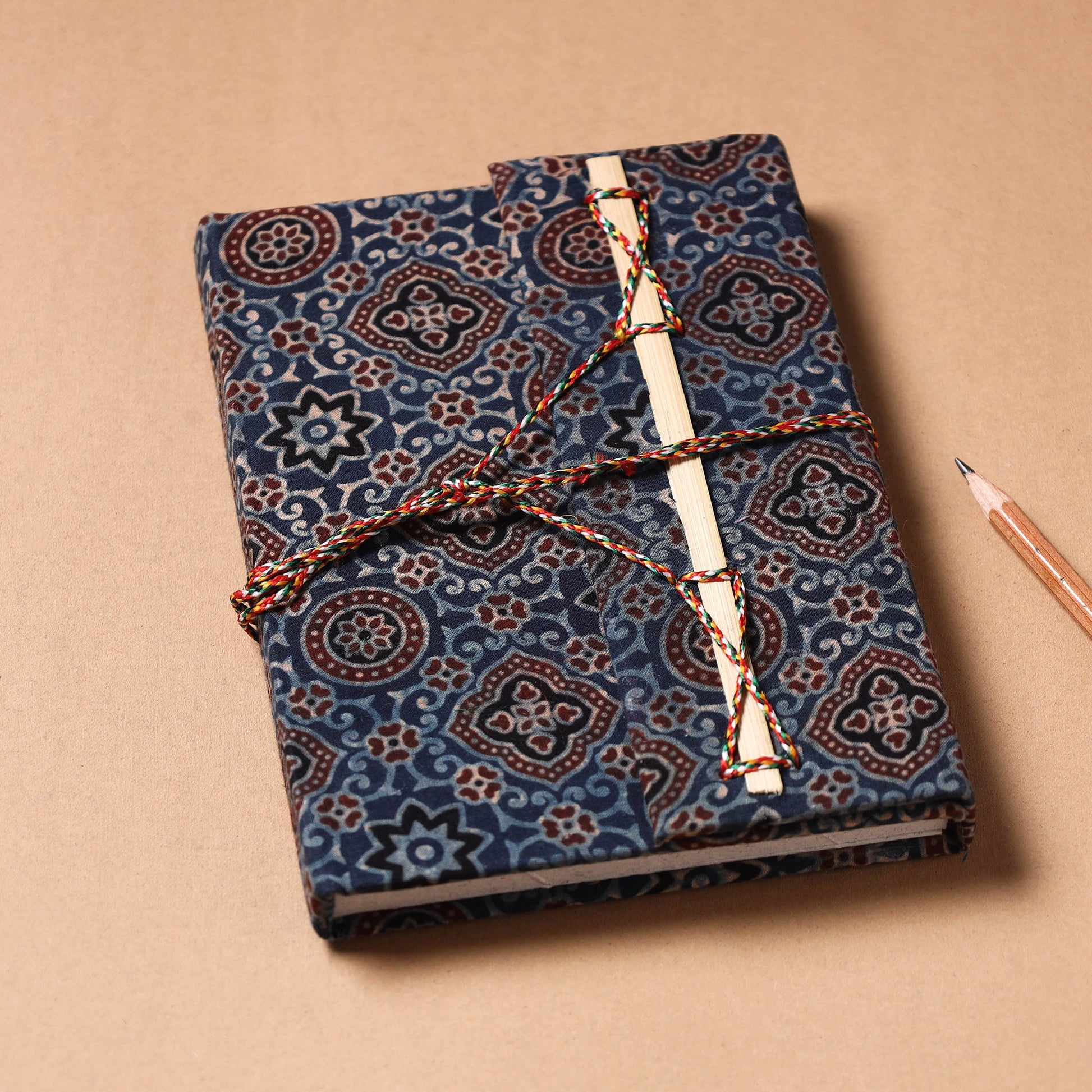 Blue - Fabric Cover Handmade Paper Notebook with Thread Lock