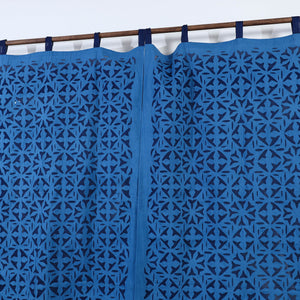 Blue - Flower Cutwork Cotton Barmer Applique Window Curtain