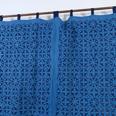 Blue - Flower Cutwork Cotton Barmer Applique Window Curtain