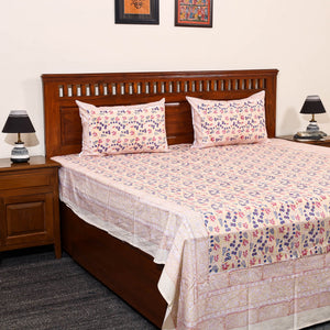 Beige - Block Print Cotton Double Sanganeri Bed Sheet 40