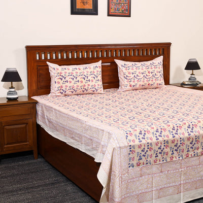 Beige - Block Print Cotton Double Sanganeri Bed Sheet 40