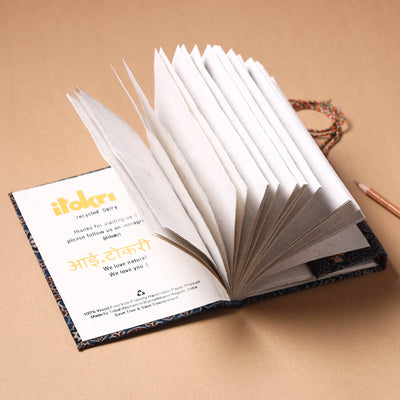 Blue - Fabric Cover Handmade Paper Notebook with Thread Lock