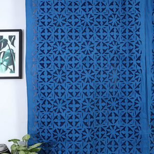 Blue - Flower Cutwork Cotton Barmer Applique Window Curtain