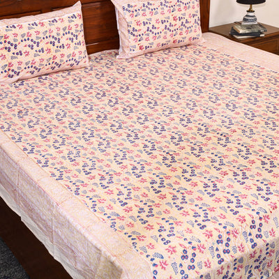Beige - Block Print Cotton Double Sanganeri Bed Sheet 40