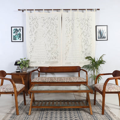Beige - King Cutwork Cotton Barmer Applique Window Curtain