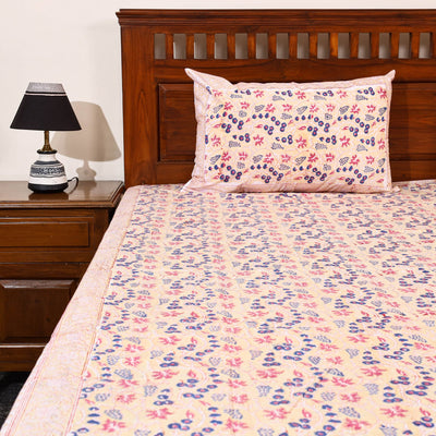 Beige - Block Print Cotton Double Sanganeri Bed Sheet 40
