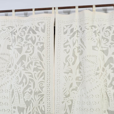 Beige - King Cutwork Cotton Barmer Applique Window Curtain