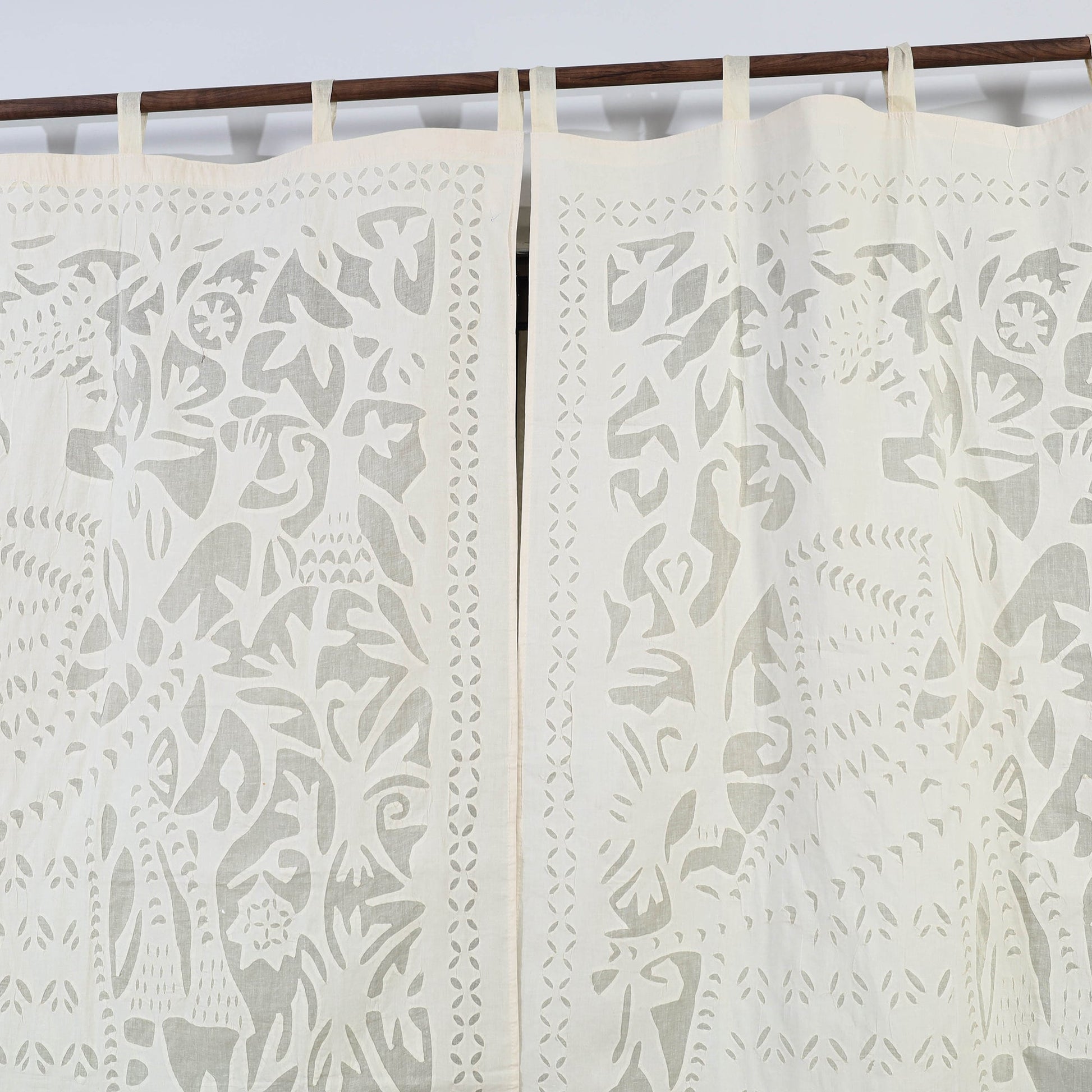 Beige - King Cutwork Cotton Barmer Applique Window Curtain