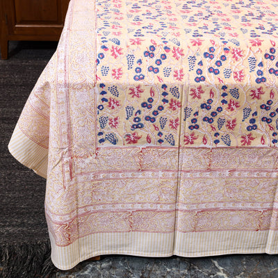 Beige - Block Print Cotton Double Sanganeri Bed Sheet 40