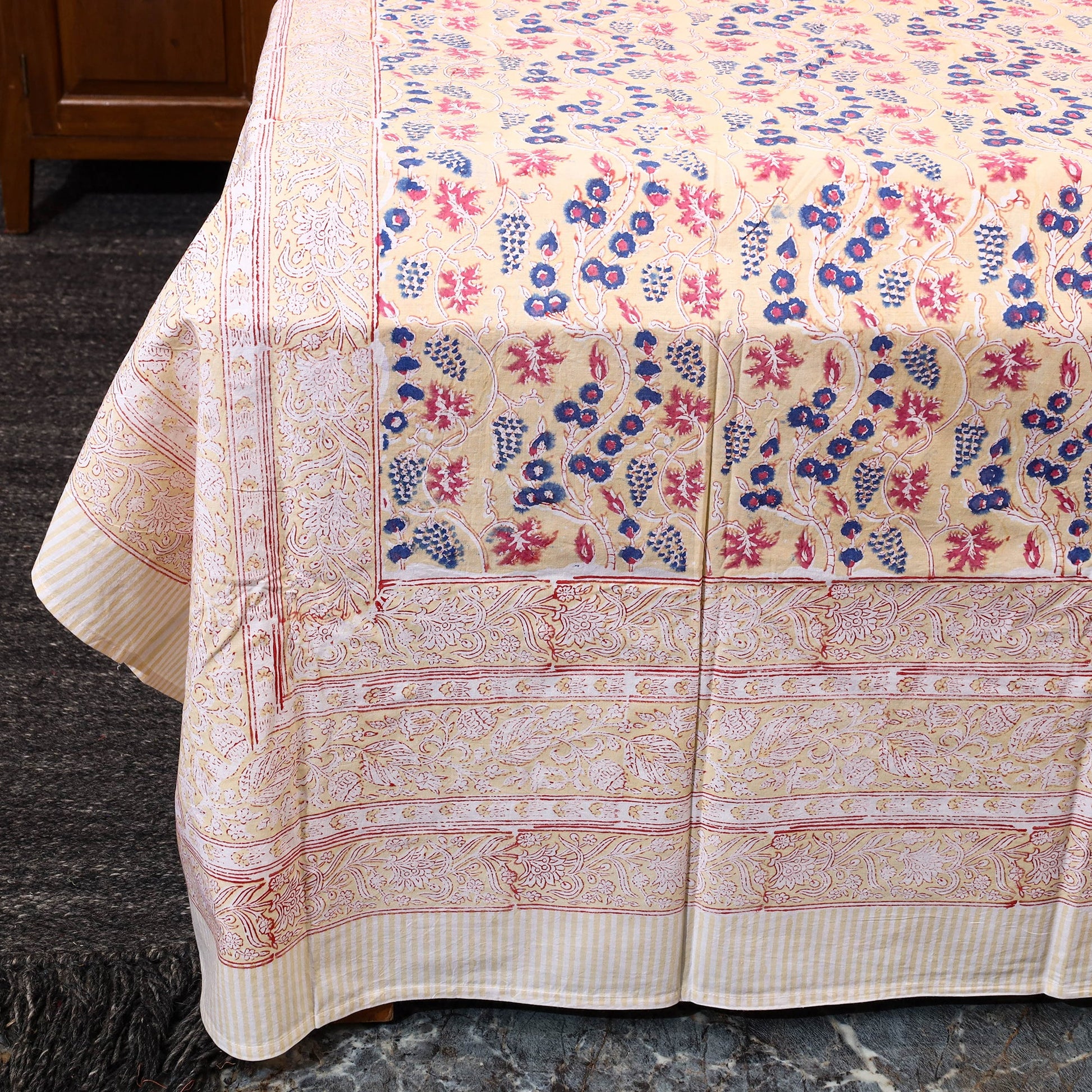 Beige - Block Print Cotton Double Sanganeri Bed Sheet 40