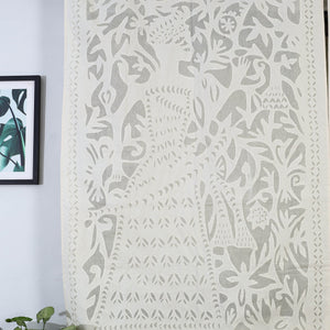 Beige - King Cutwork Cotton Barmer Applique Window Curtain