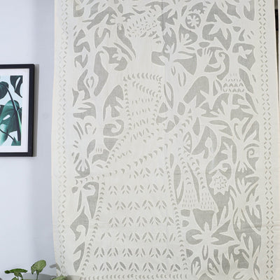 Beige - King Cutwork Cotton Barmer Applique Window Curtain