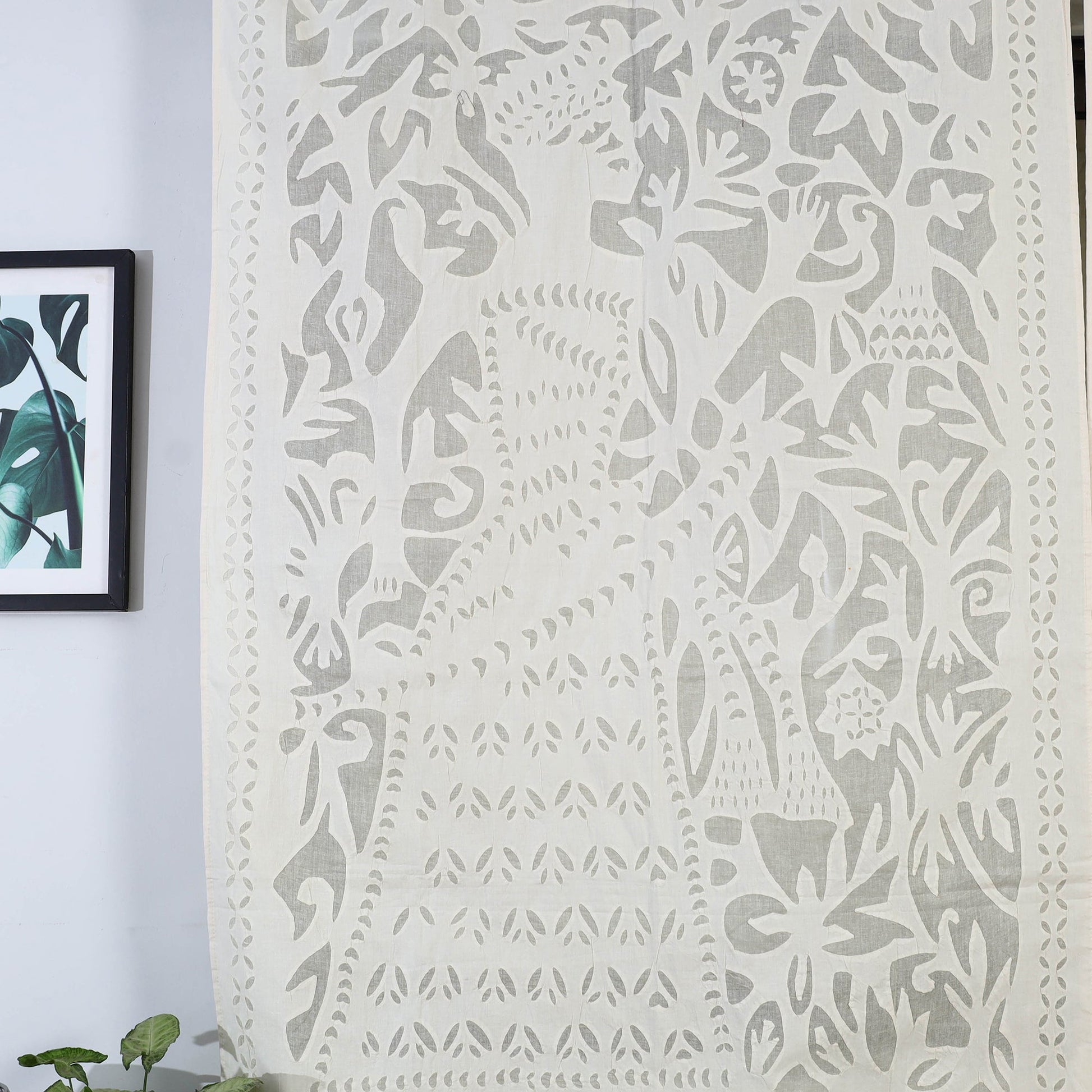 Beige - King Cutwork Cotton Barmer Applique Window Curtain