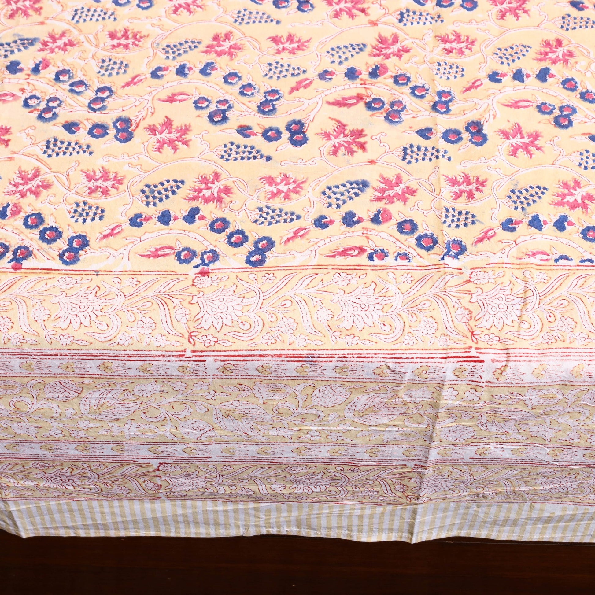 Beige - Block Print Cotton Double Sanganeri Bed Sheet 40