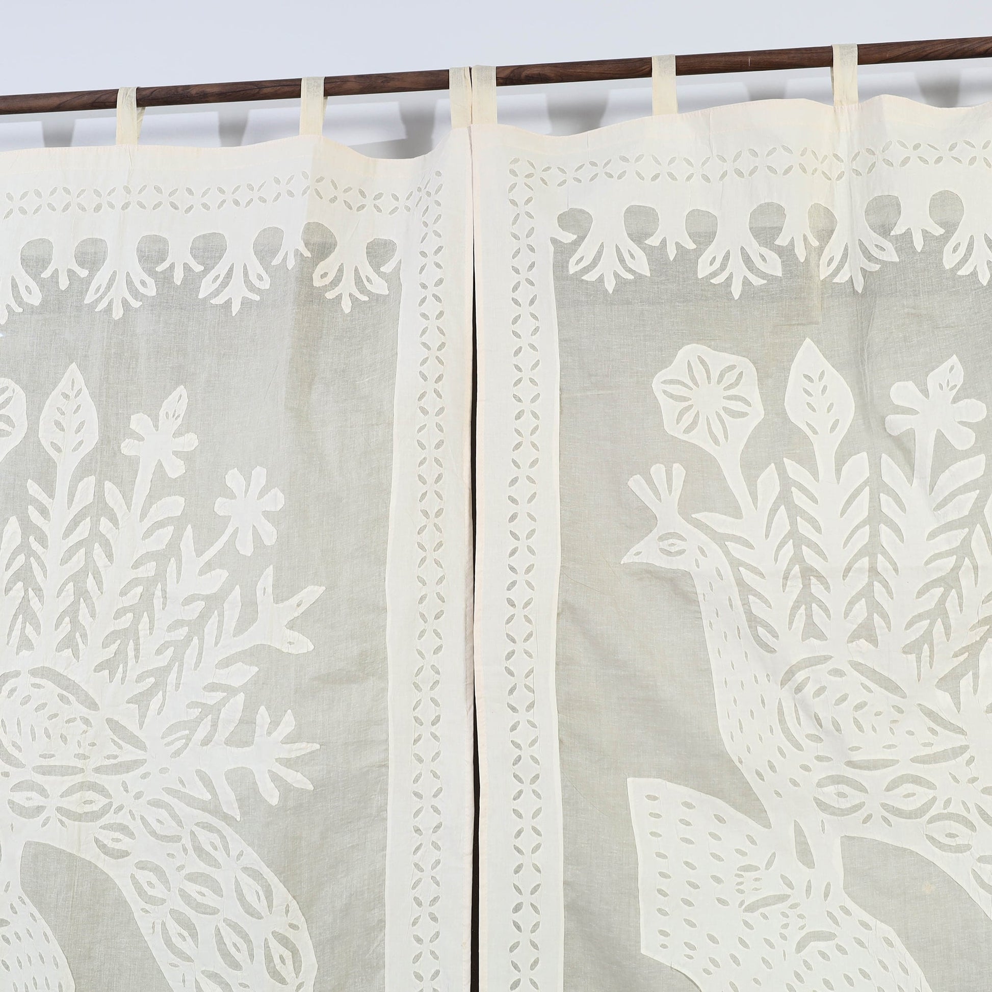 Beige - Peacock Cutwork Cotton Barmer Applique Window Curtain